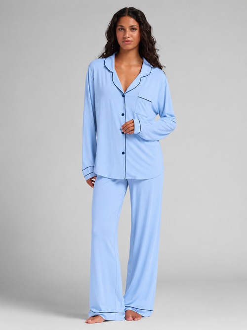 COMFI Cloud Blue long sleeve pajama set, studio view 1